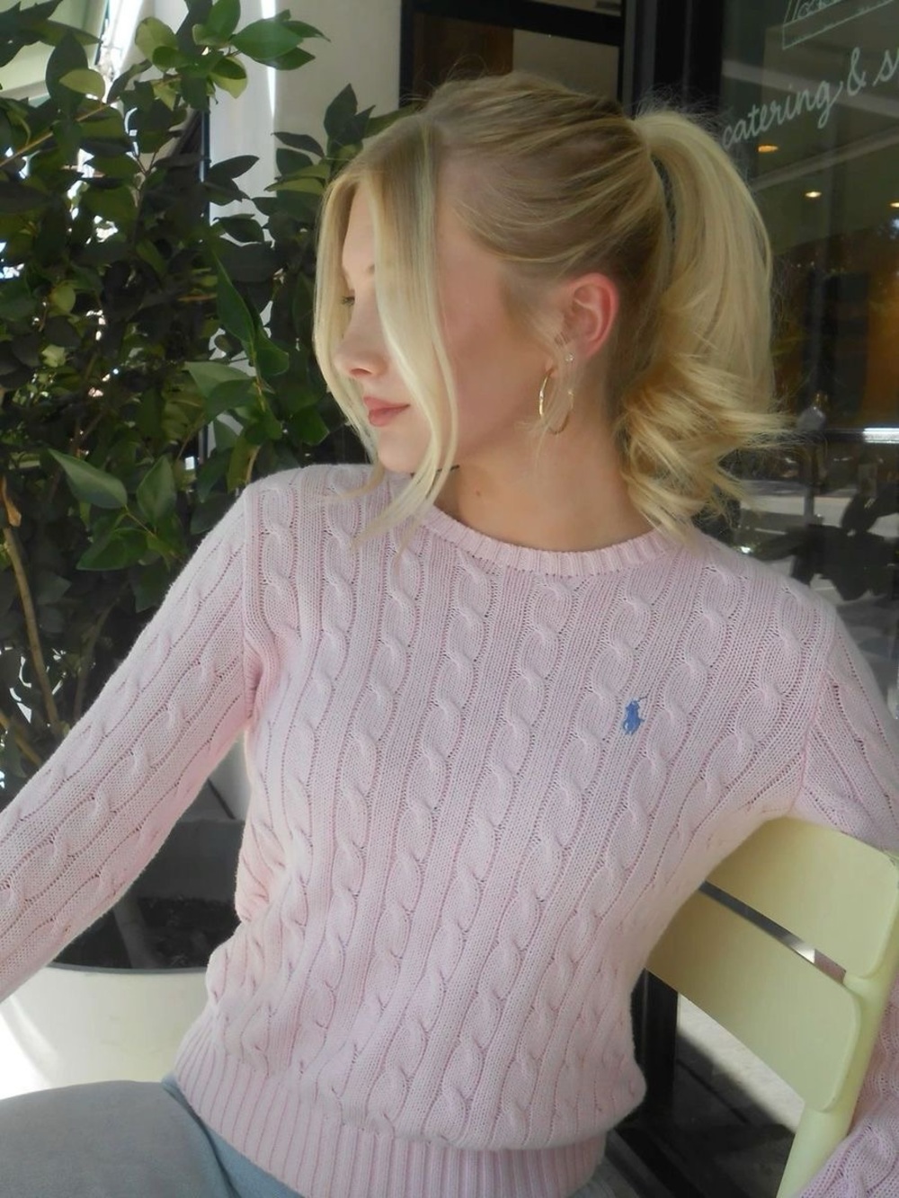 Ralph Lauren Light Pink Cable-Knit Crewneck Sweater